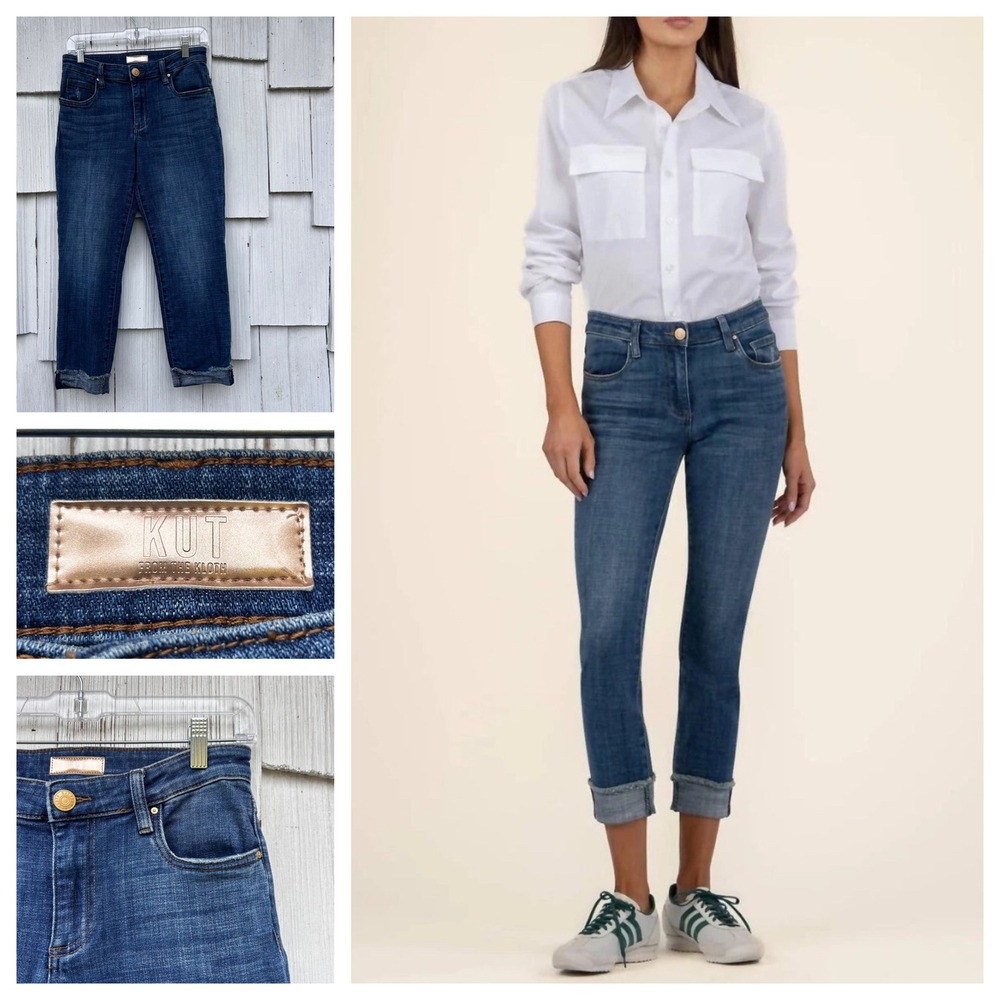 Kut From The Kloth Amy Mid Rise Crop‎ Straight Leg Jeans Dark Wash Size 4